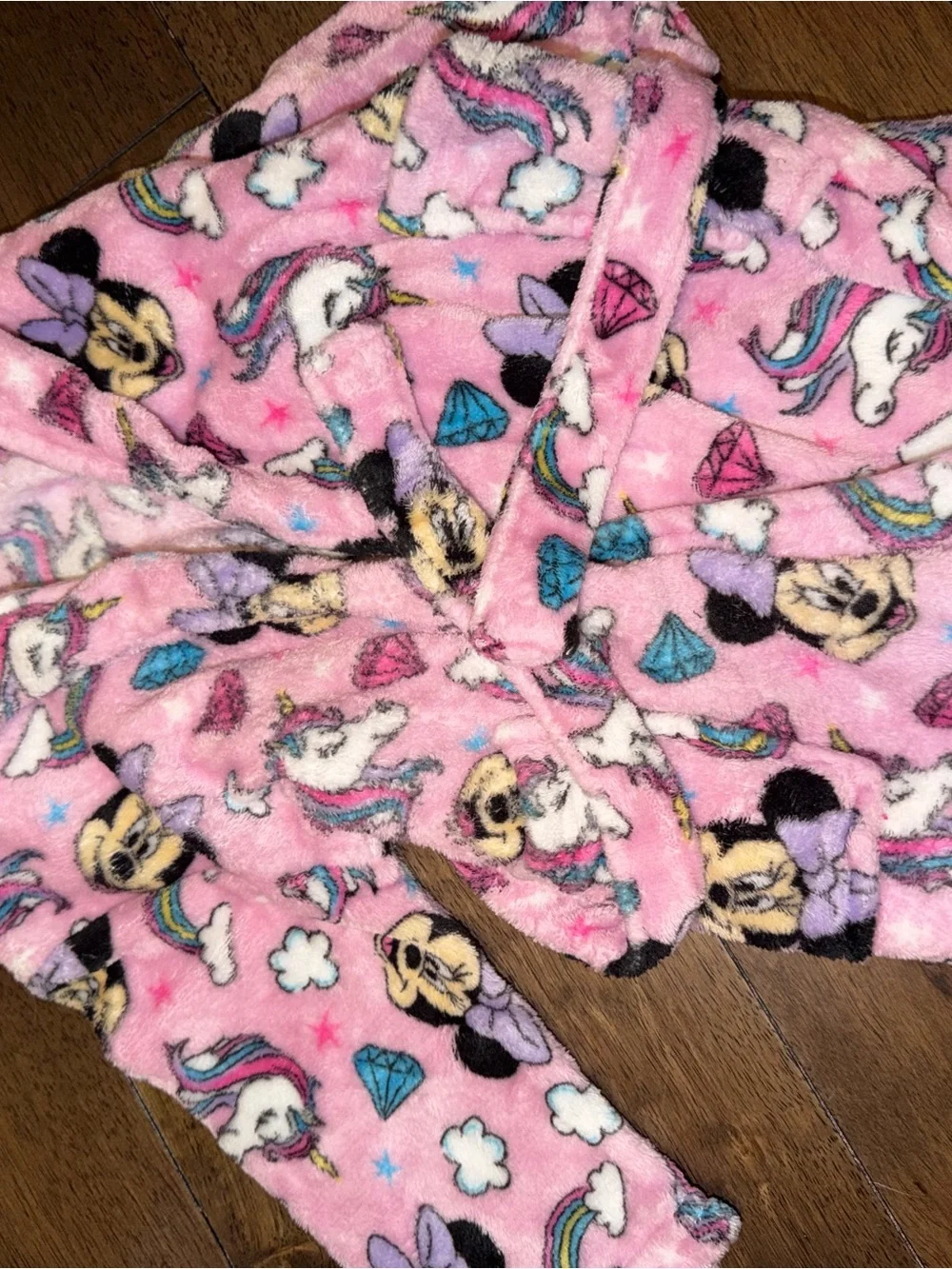 Toddler girl Pink Unicorn Plush Robe with Rainbow Accents